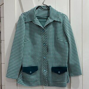 Handmade Vintage Women's Green and White Grid Jacket Blazer